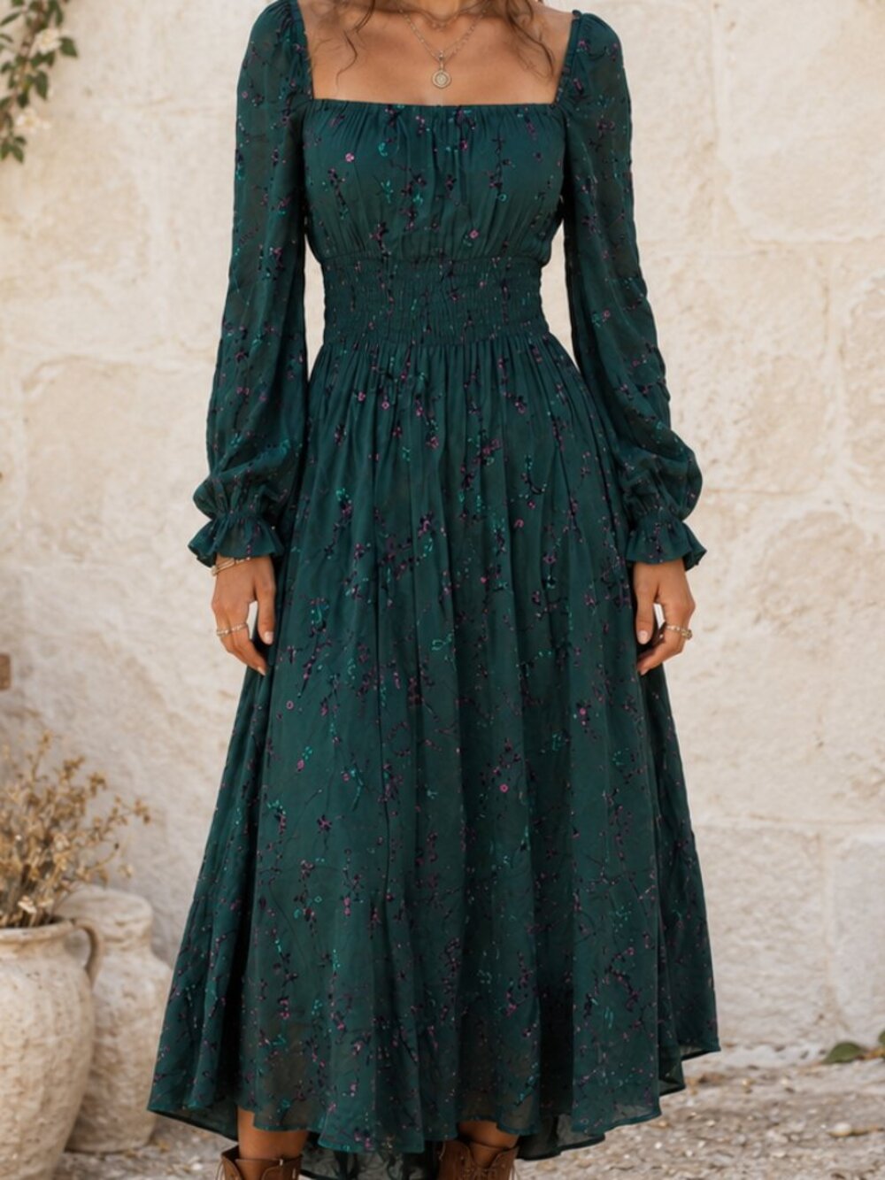 AFRM Micro Floral Maxi Dress Small Green Dainty Smocked Ren Faire Boho Cottage